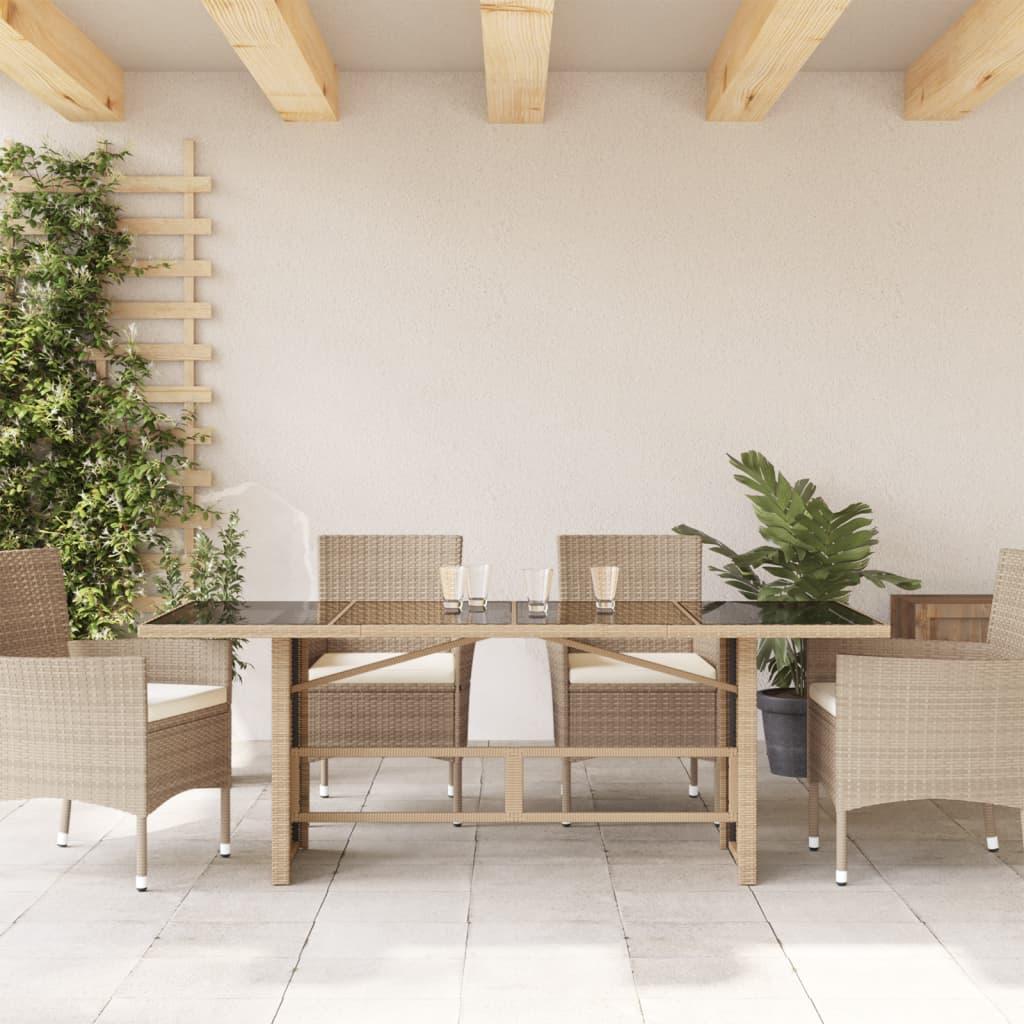 Mesa de jardín superficie de vidrio ratán PE negro 150x90x75 cm