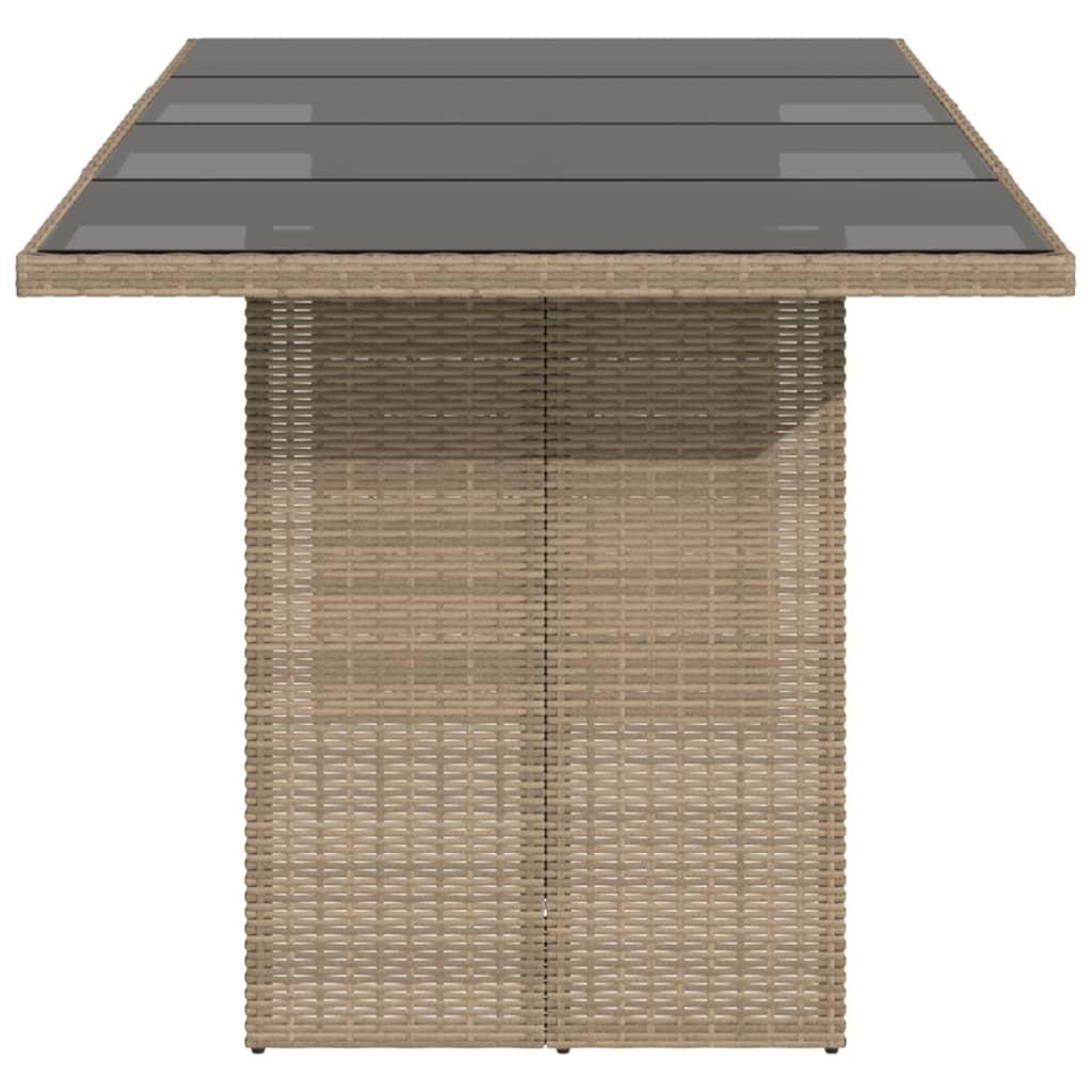 Mesa de jardín superficie de vidrio ratán PE negro 150x90x75 cm