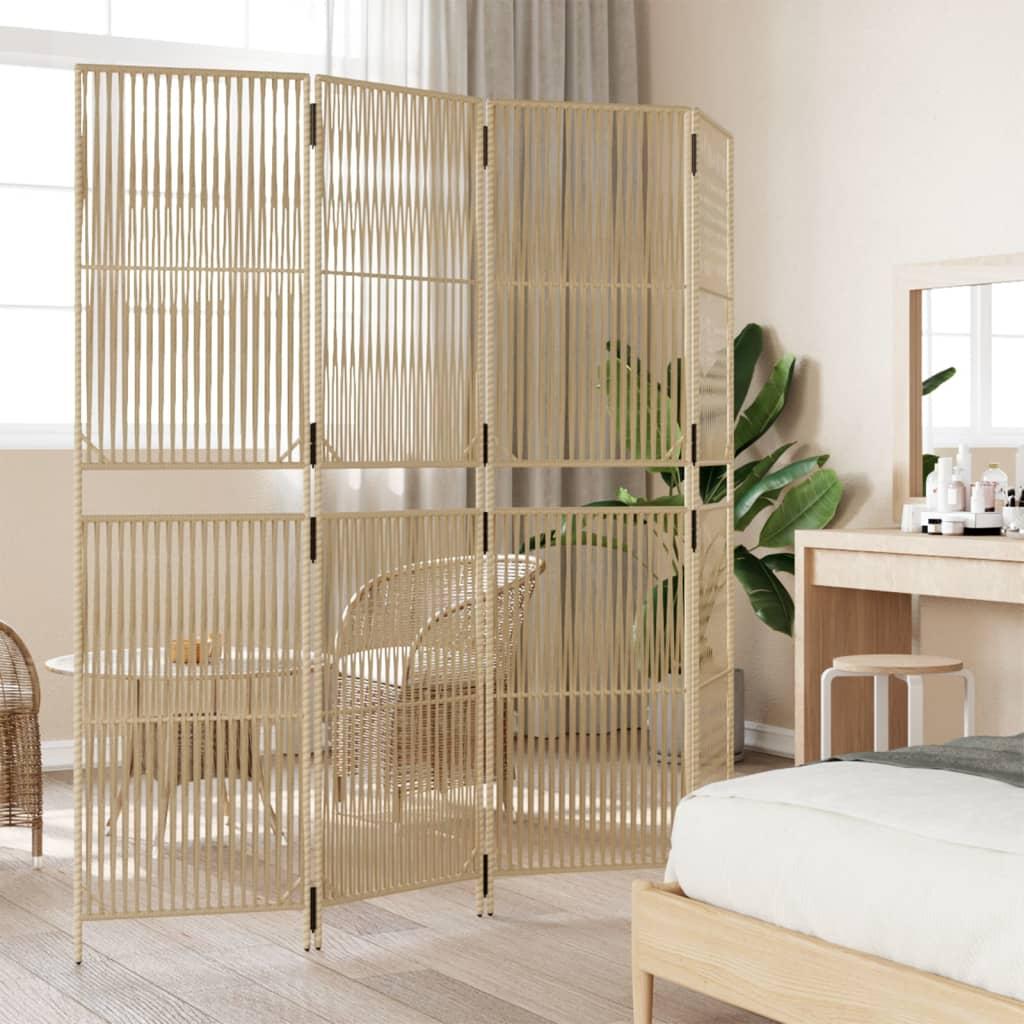 Biombo de 4 paneles ratán sintético marrón