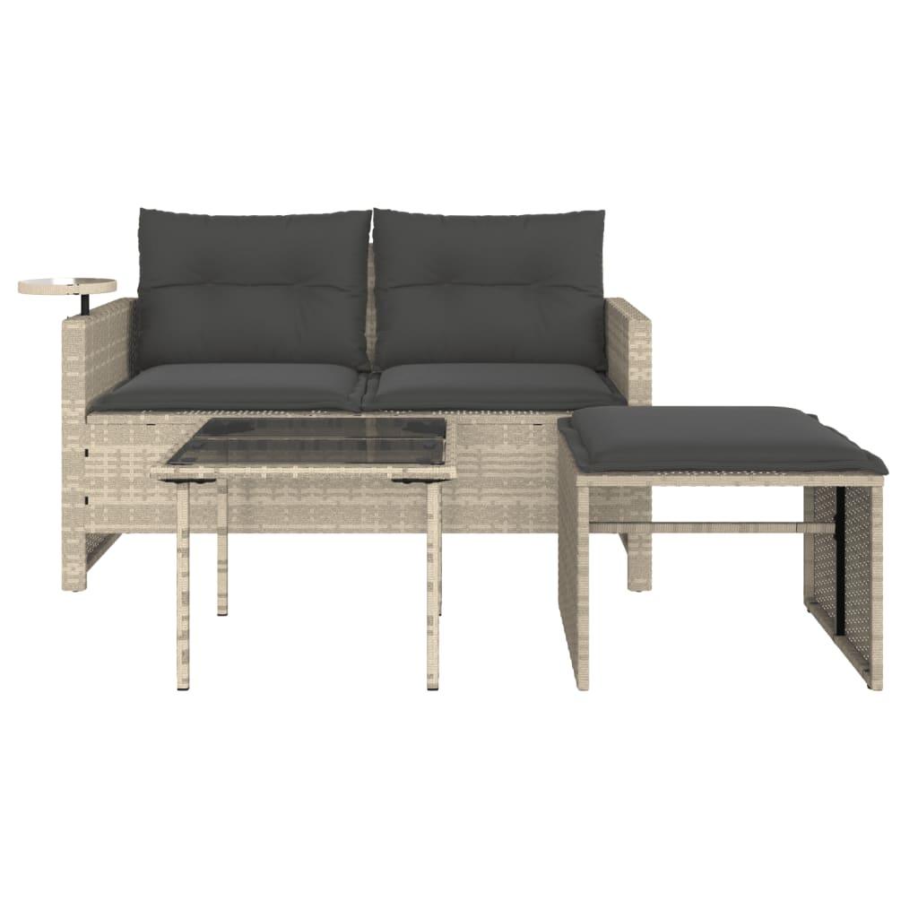 Set de sofá de jardín 3 pzas y cojines ratán sintético gris