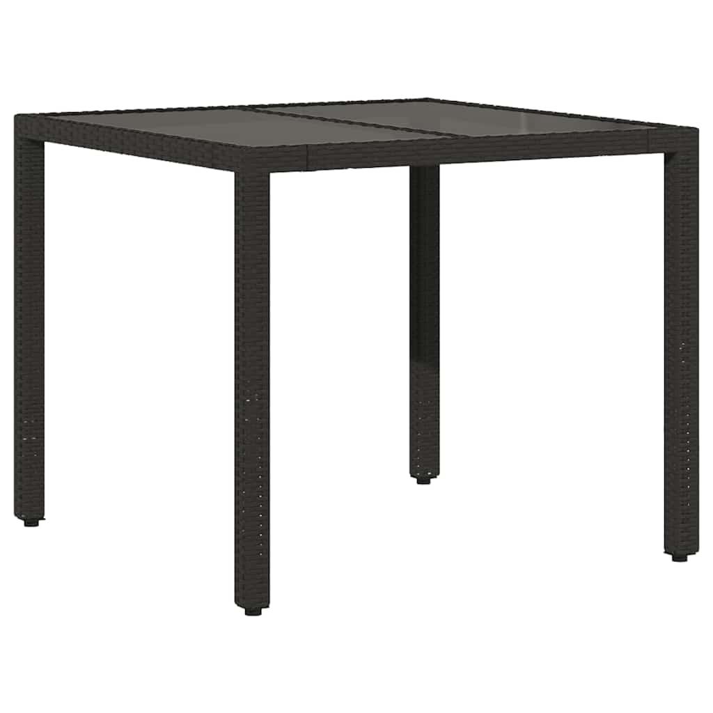 Mesa de jardín superficie de vidrio ratán PE negro 150x90x75 cm