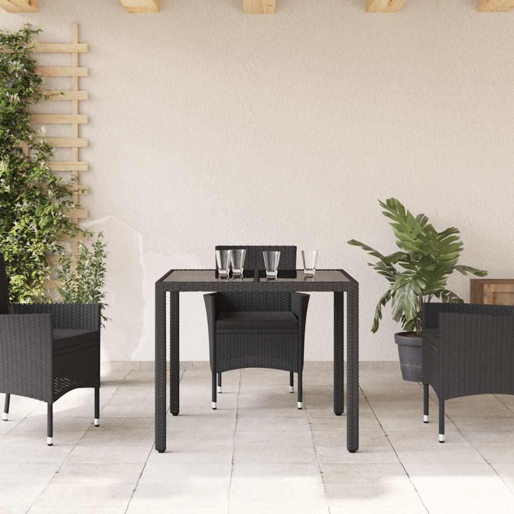 Mesa de jardín superficie de vidrio ratán PE negro 150x90x75 cm