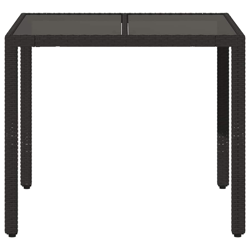 Mesa de jardín superficie de vidrio ratán PE negro 150x90x75 cm