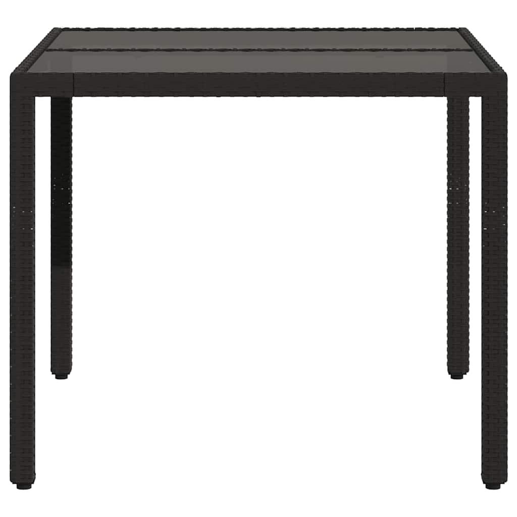 Mesa de jardín superficie de vidrio ratán PE negro 150x90x75 cm