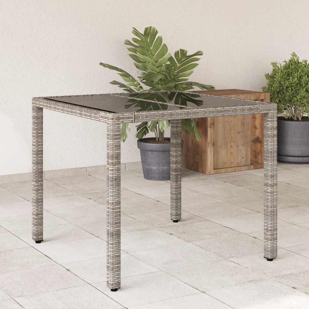 Mesa de jardín superficie de vidrio ratán PE negro 190x90x75 cm