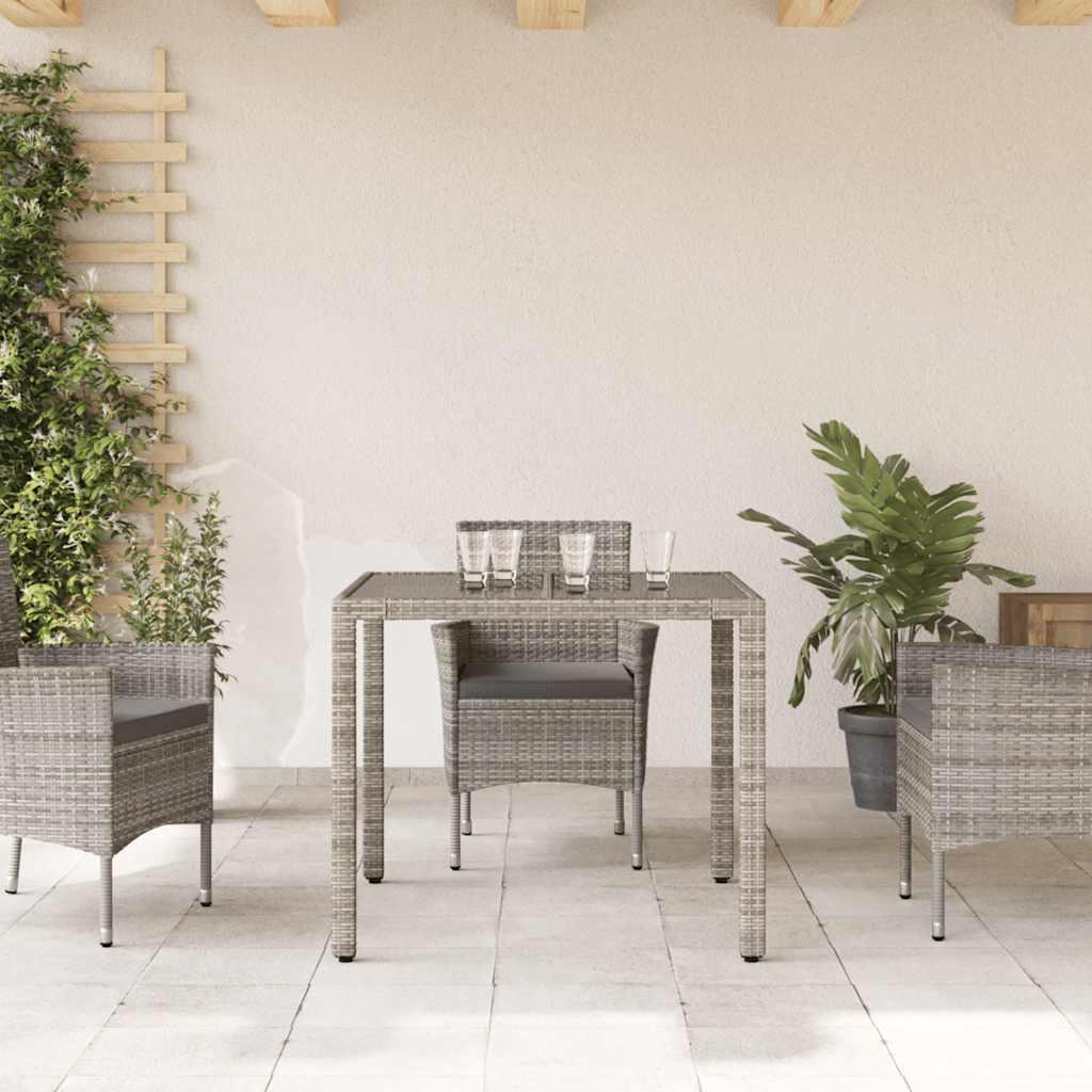 Mesa de jardín superficie de vidrio ratán PE negro 190x90x75 cm