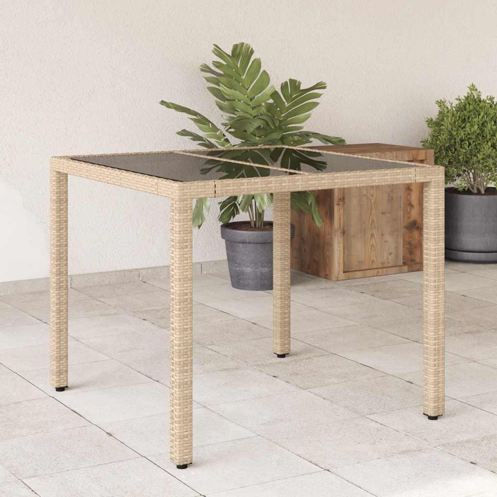 Mesa de jardín superficie de vidrio ratán PE negro 150x90x75 cm