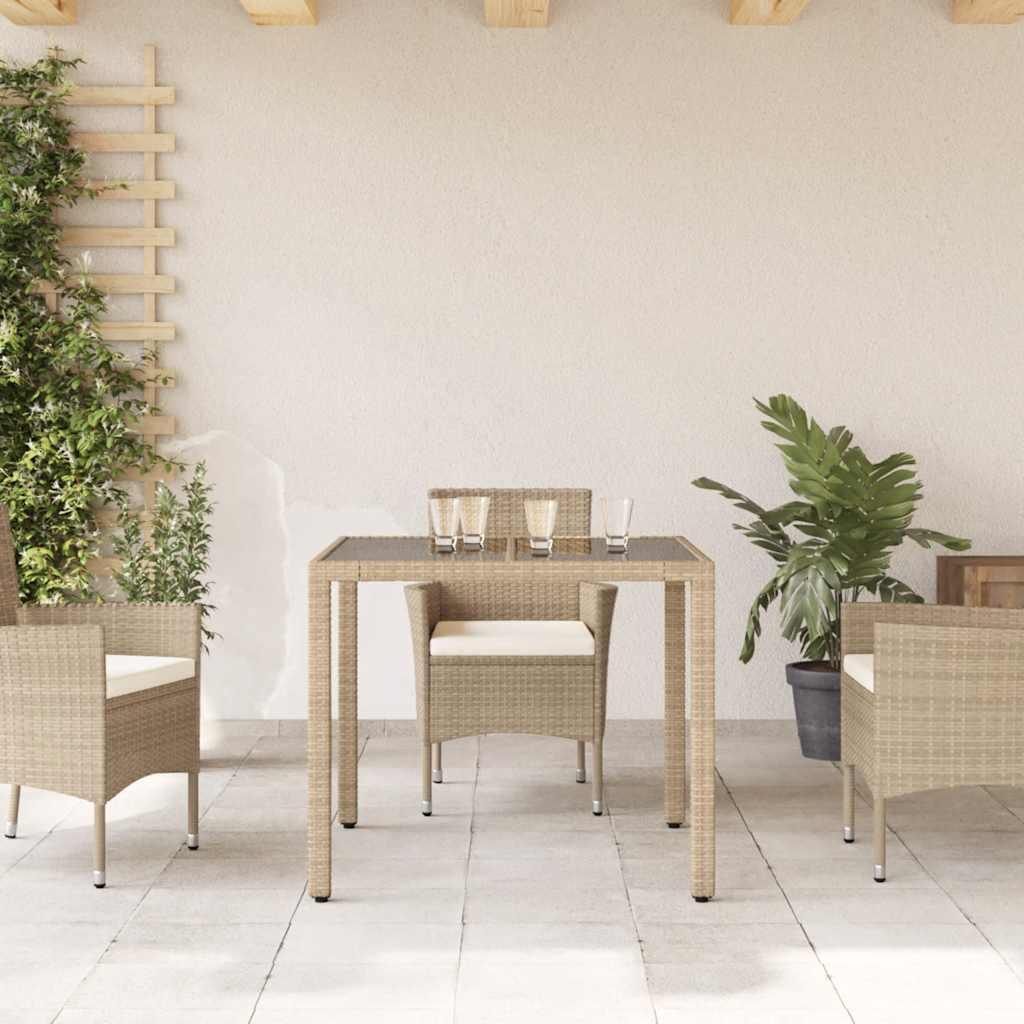 Mesa de jardín superficie de vidrio ratán PE negro 150x90x75 cm