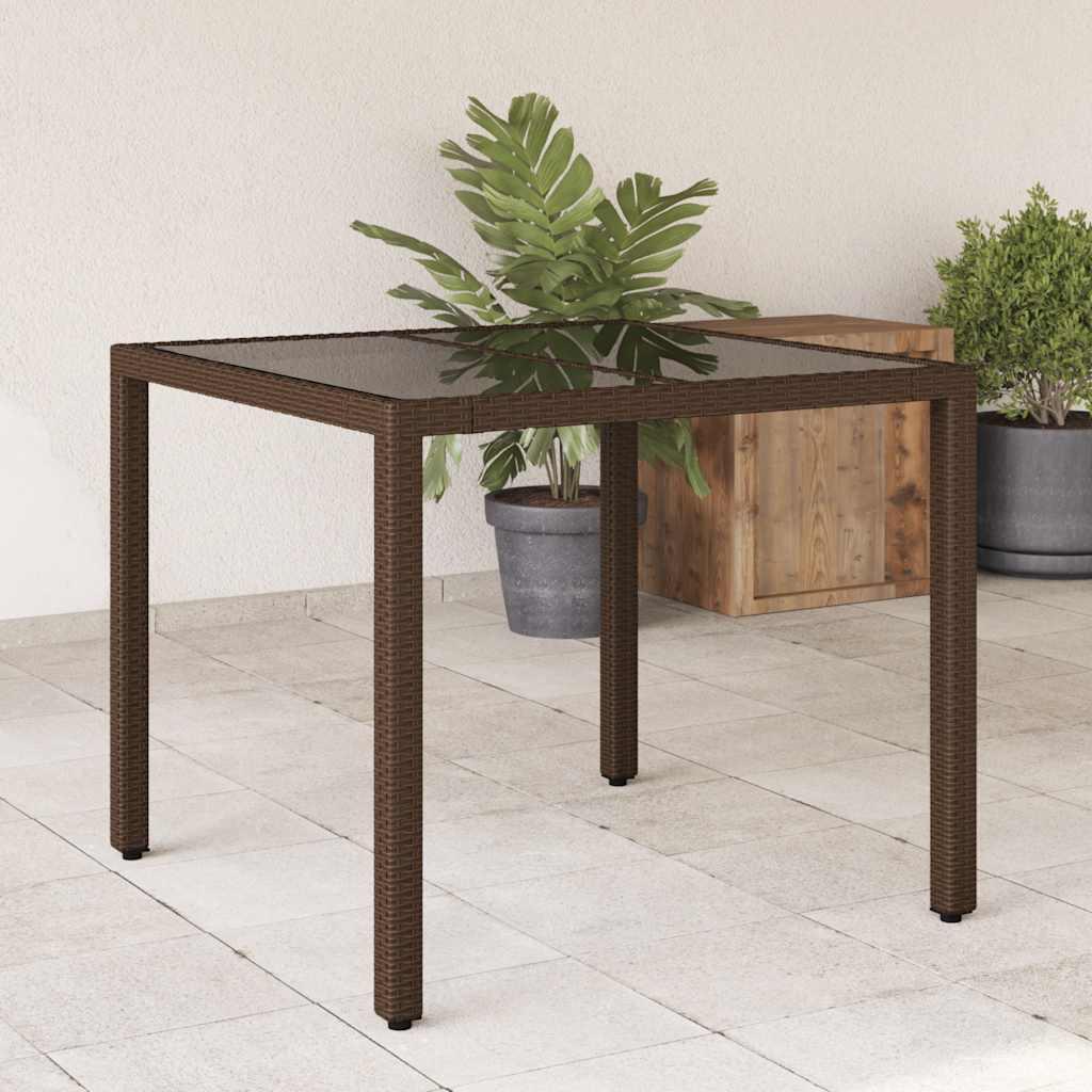 Mesa de jardín superficie de vidrio ratán PE negro 115x54x74 cm