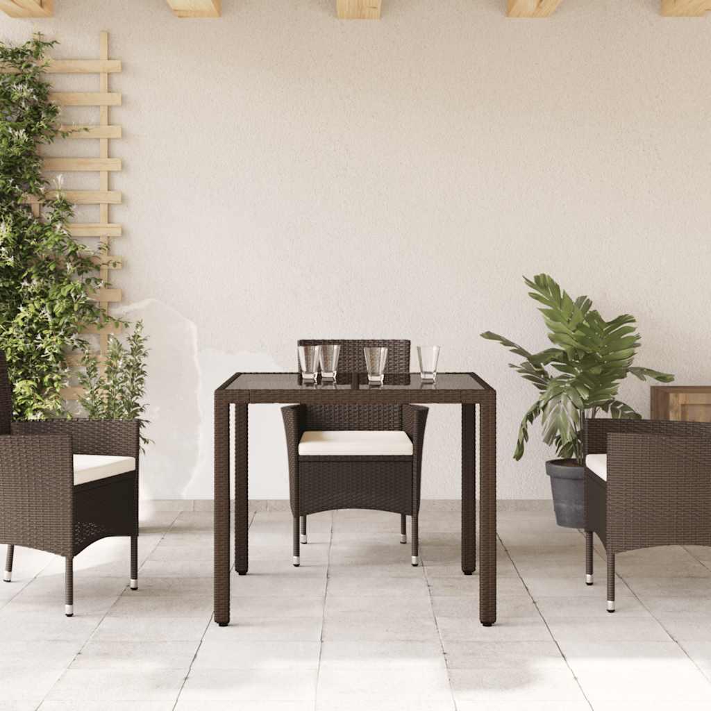 Mesa de jardín superficie de vidrio ratán PE negro 115x54x74 cm