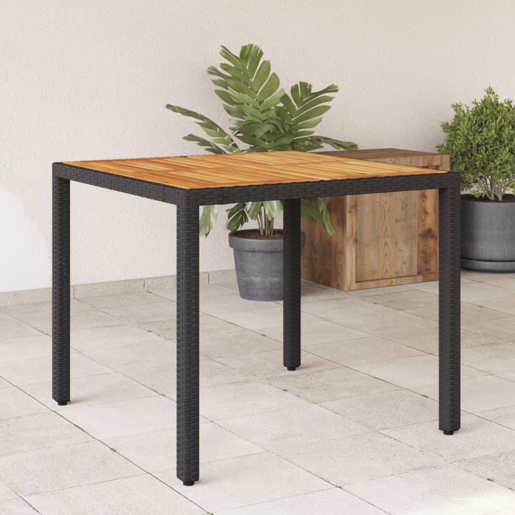 Mesa de jardín superficie madera acacia ratán negro 150x90x75cm