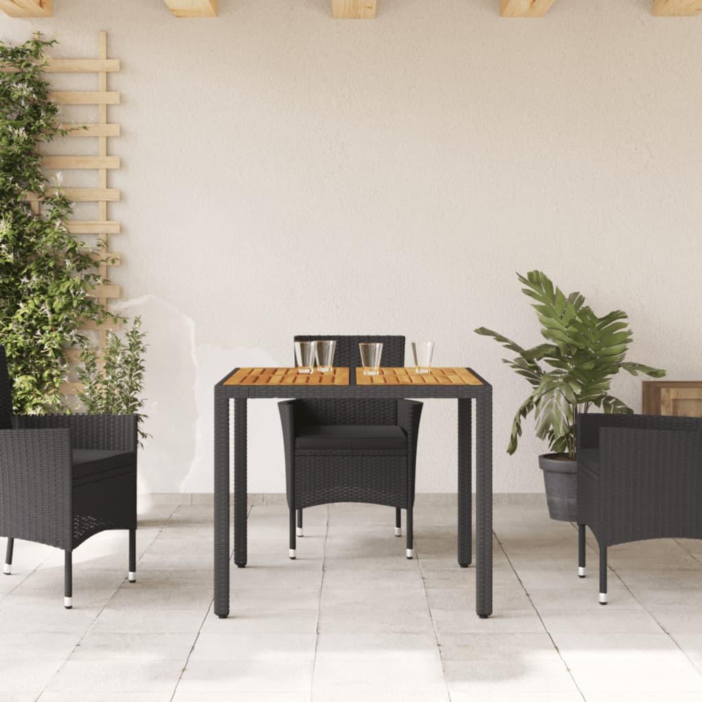 Mesa de jardín superficie madera acacia ratán negro 150x90x75cm