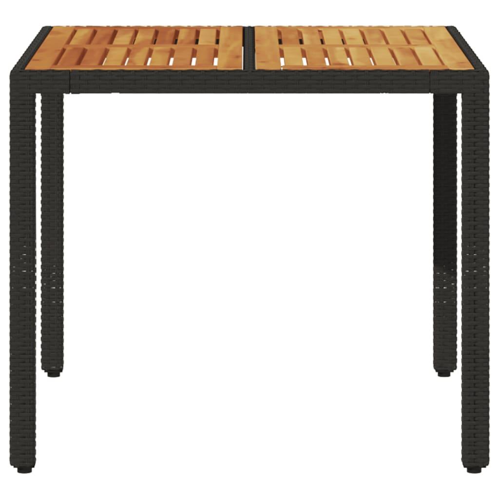 Mesa de jardín superficie madera acacia ratán negro 150x90x75cm