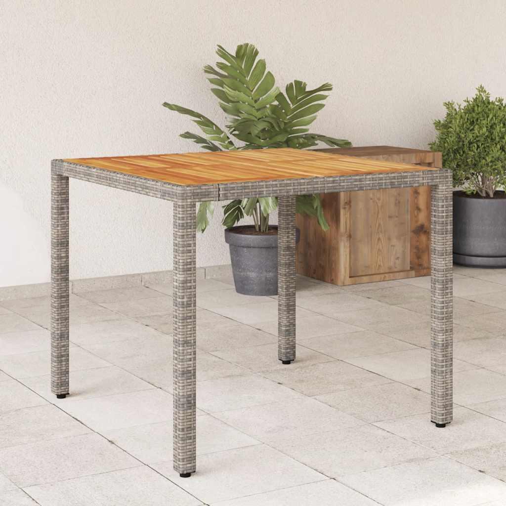 Mesa de jardín superficie madera acacia ratán negro 150x90x75cm