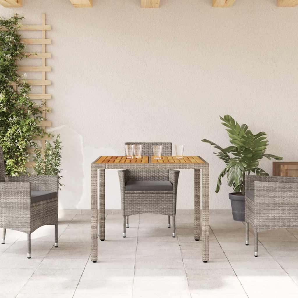 Mesa de jardín superficie madera acacia ratán negro 150x90x75cm