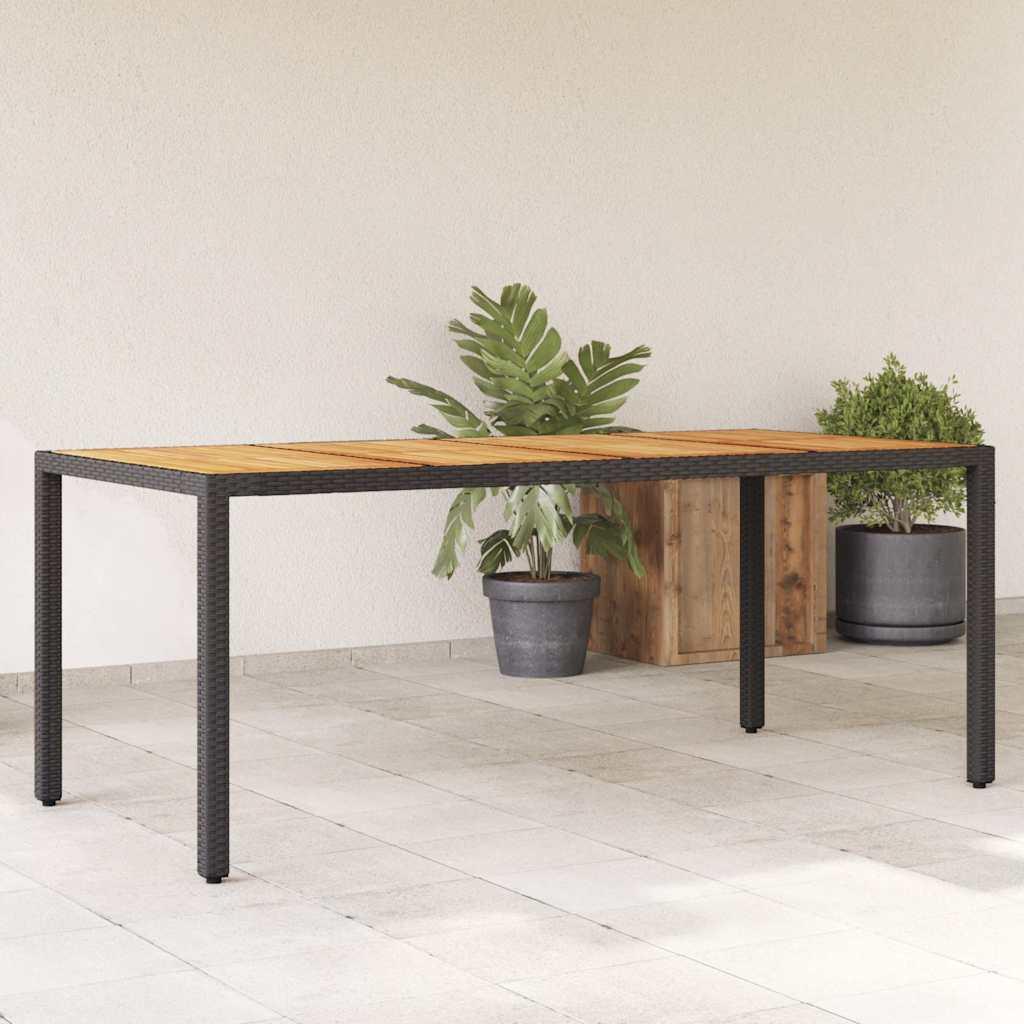 Mesa de jardín superficie madera acacia ratán negro 150x90x75cm