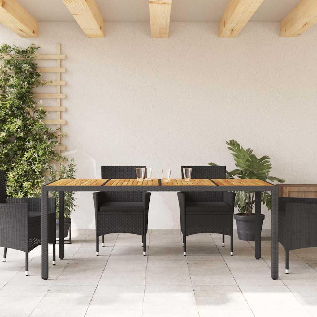 Mesa de jardín superficie madera acacia ratán negro 150x90x75cm
