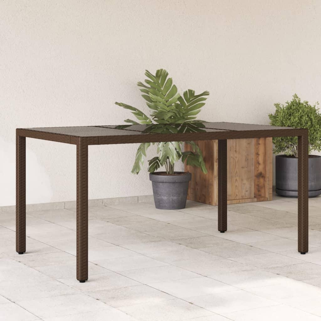 Mesa de jardín superficie de vidrio ratán PE negro 150x90x75 cm