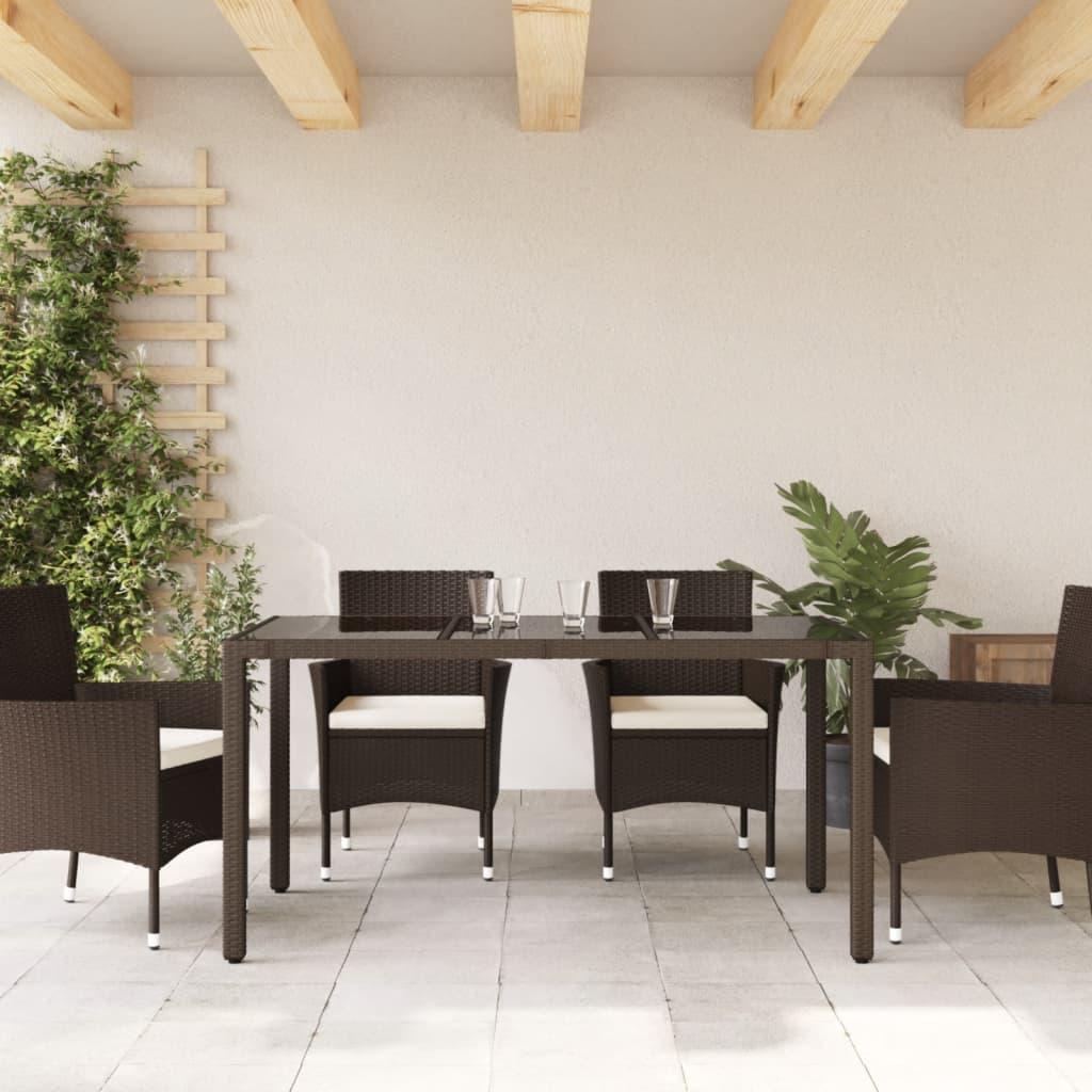 Mesa de jardín superficie de vidrio ratán PE negro 150x90x75 cm