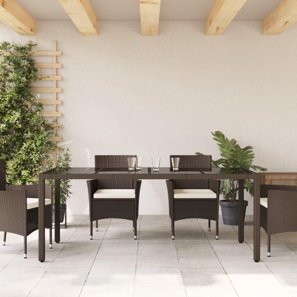 Mesa de jardín superficie de vidrio ratán PE negro 190x90x75 cm