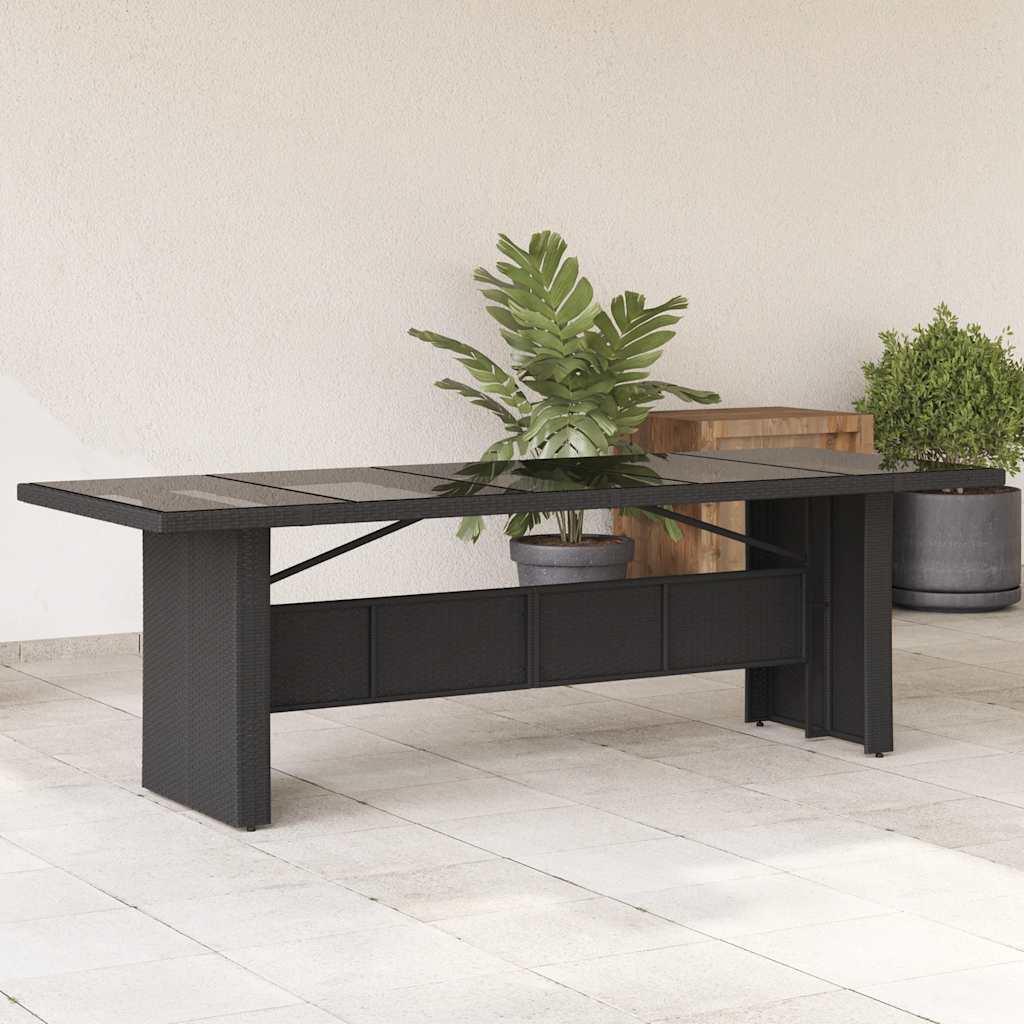 Mesa de jardín superficie de vidrio ratán PE negro 150x90x75 cm