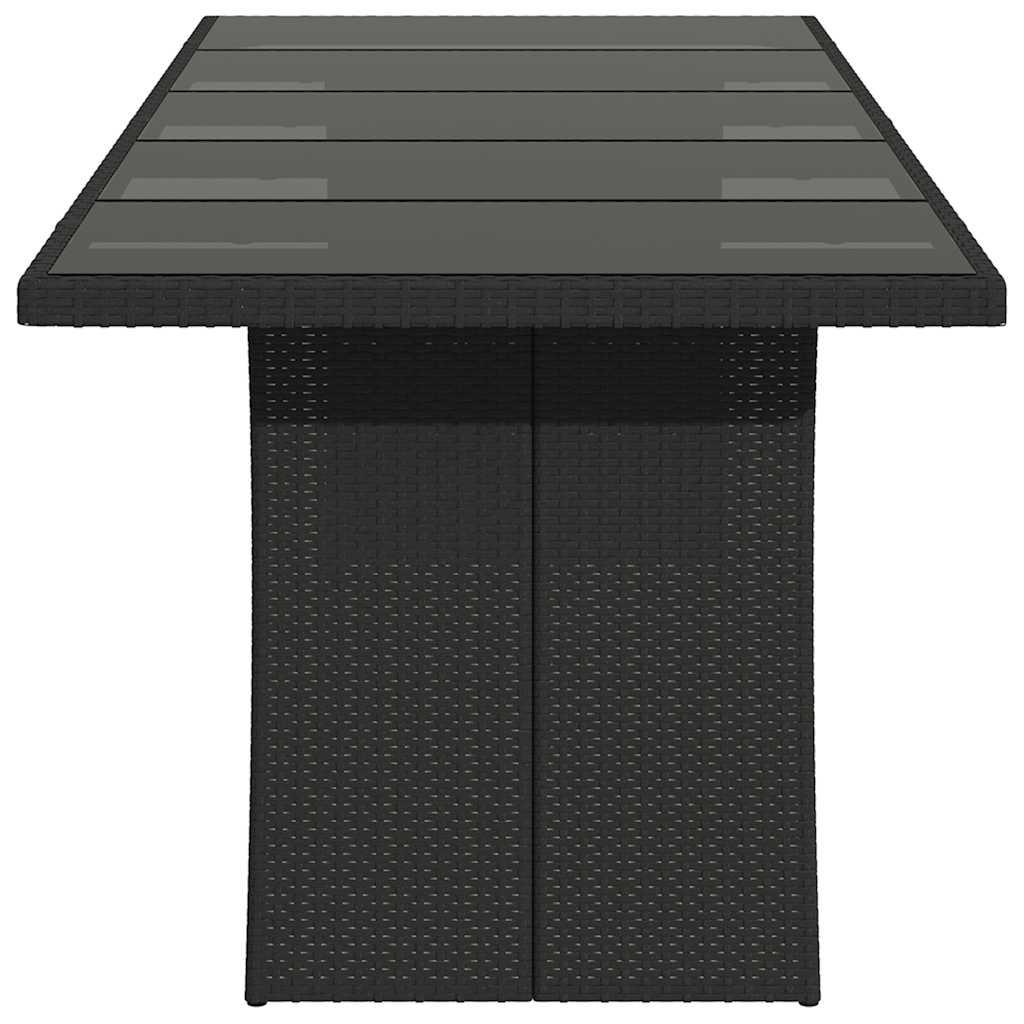 Mesa de jardín superficie de vidrio ratán PE negro 150x90x75 cm