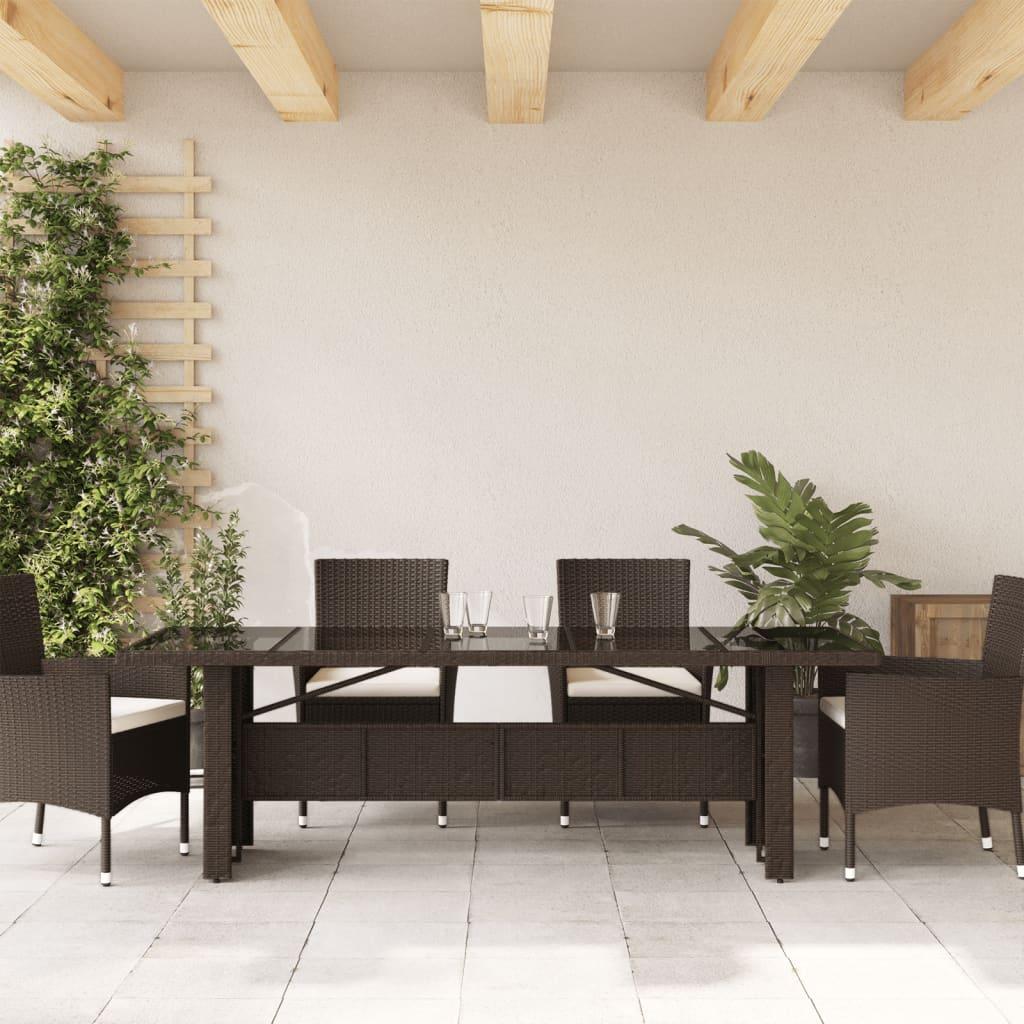 Mesa de jardín superficie de vidrio ratán PE negro 190x90x75 cm