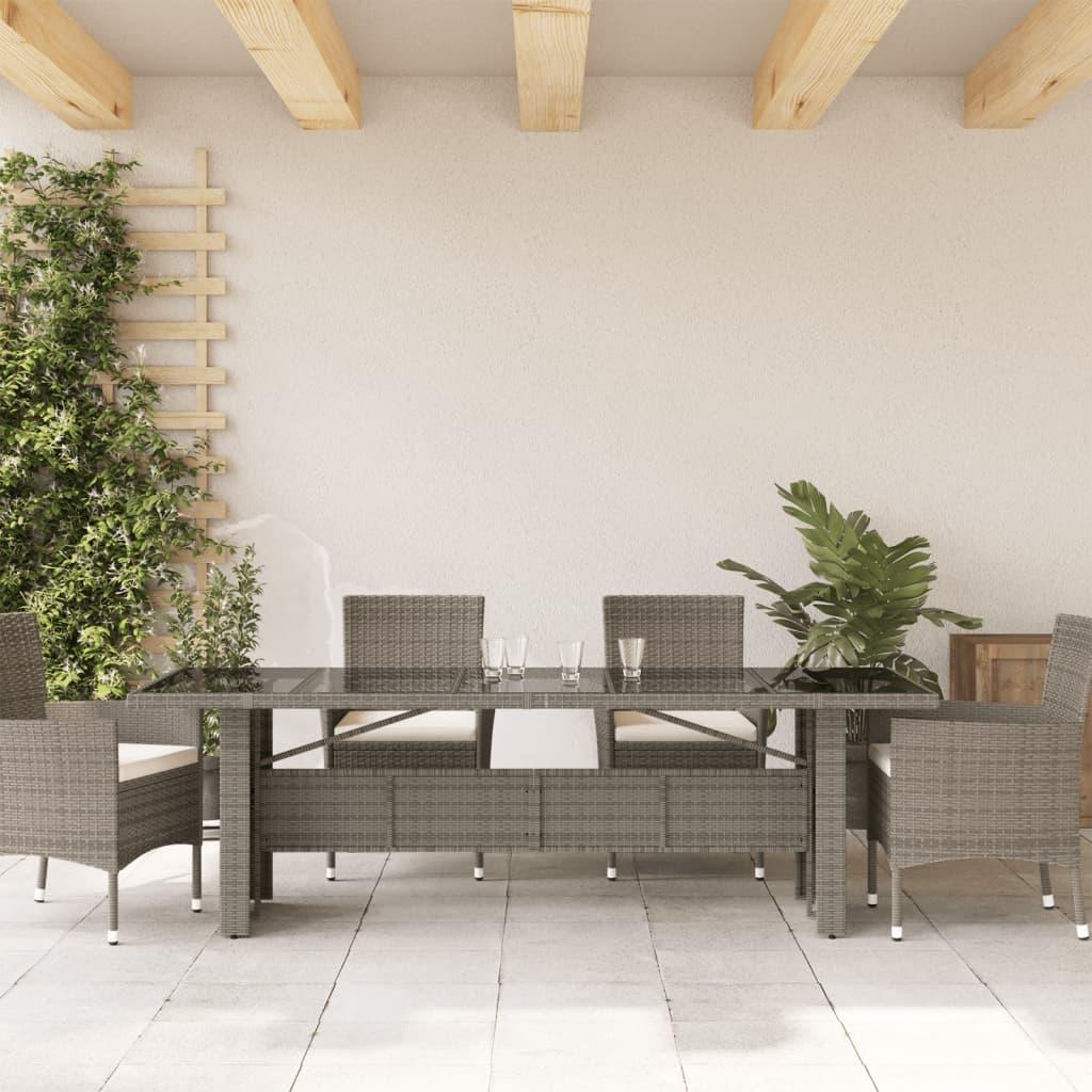 Mesa de jardín superficie de vidrio ratán PE negro 190x90x75 cm