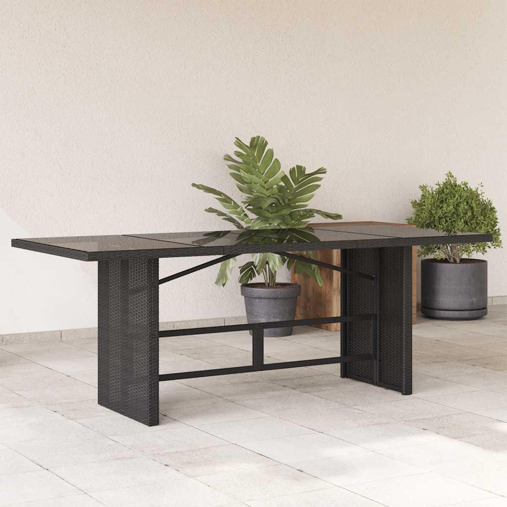 Mesa de jardín superficie de vidrio ratán PE negro 150x90x75 cm