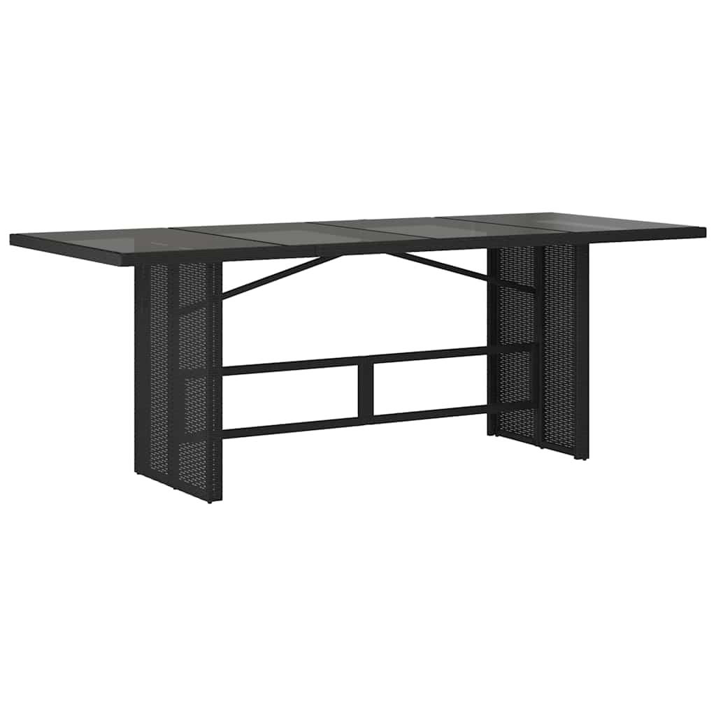 Mesa de jardín superficie de vidrio ratán PE negro 150x90x75 cm