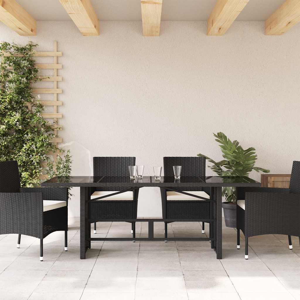 Mesa de jardín superficie de vidrio ratán PE negro 150x90x75 cm