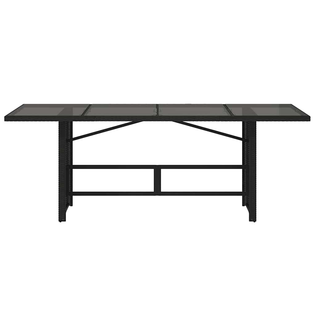 Mesa de jardín superficie de vidrio ratán PE negro 150x90x75 cm