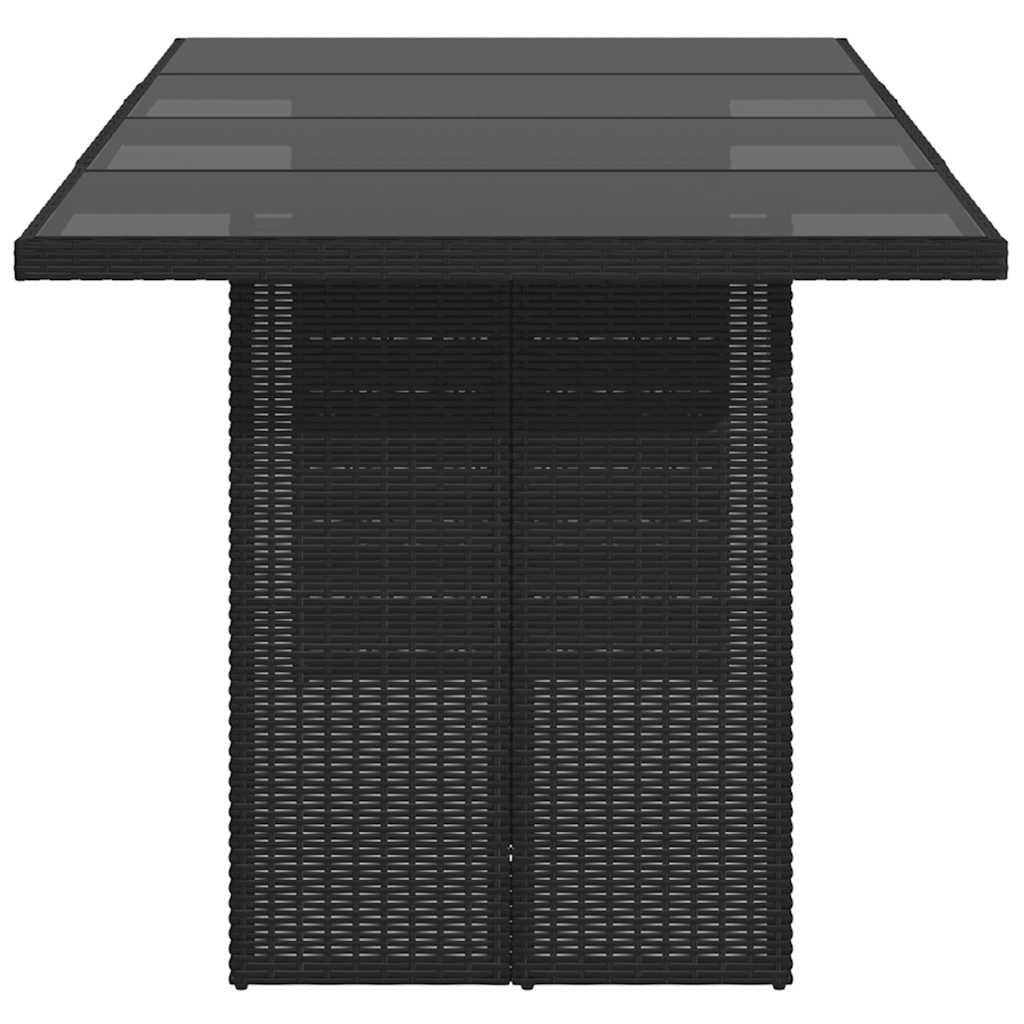 Mesa de jardín superficie de vidrio ratán PE negro 150x90x75 cm