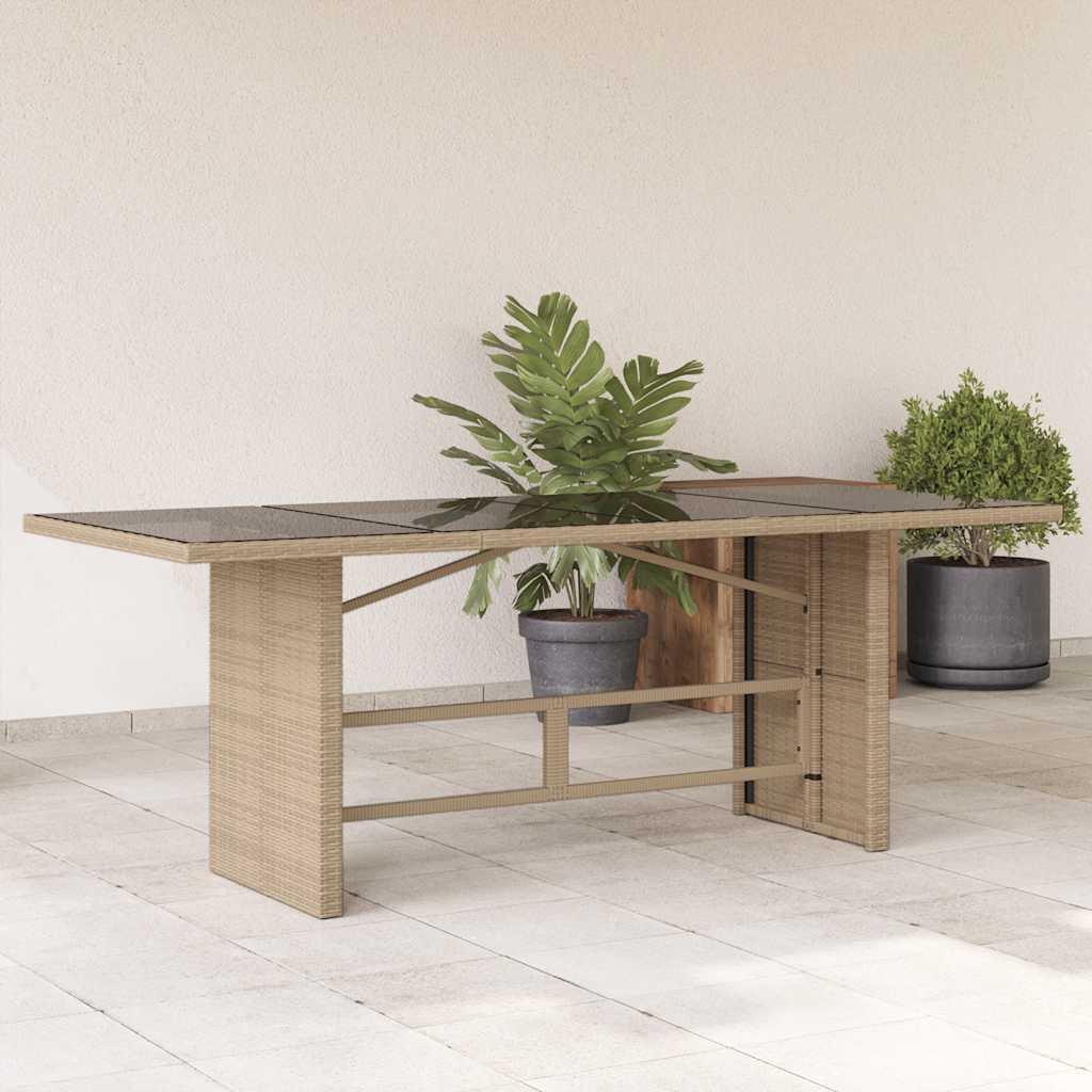 Mesa de jardín superficie de vidrio ratán PE negro 190x90x75 cm