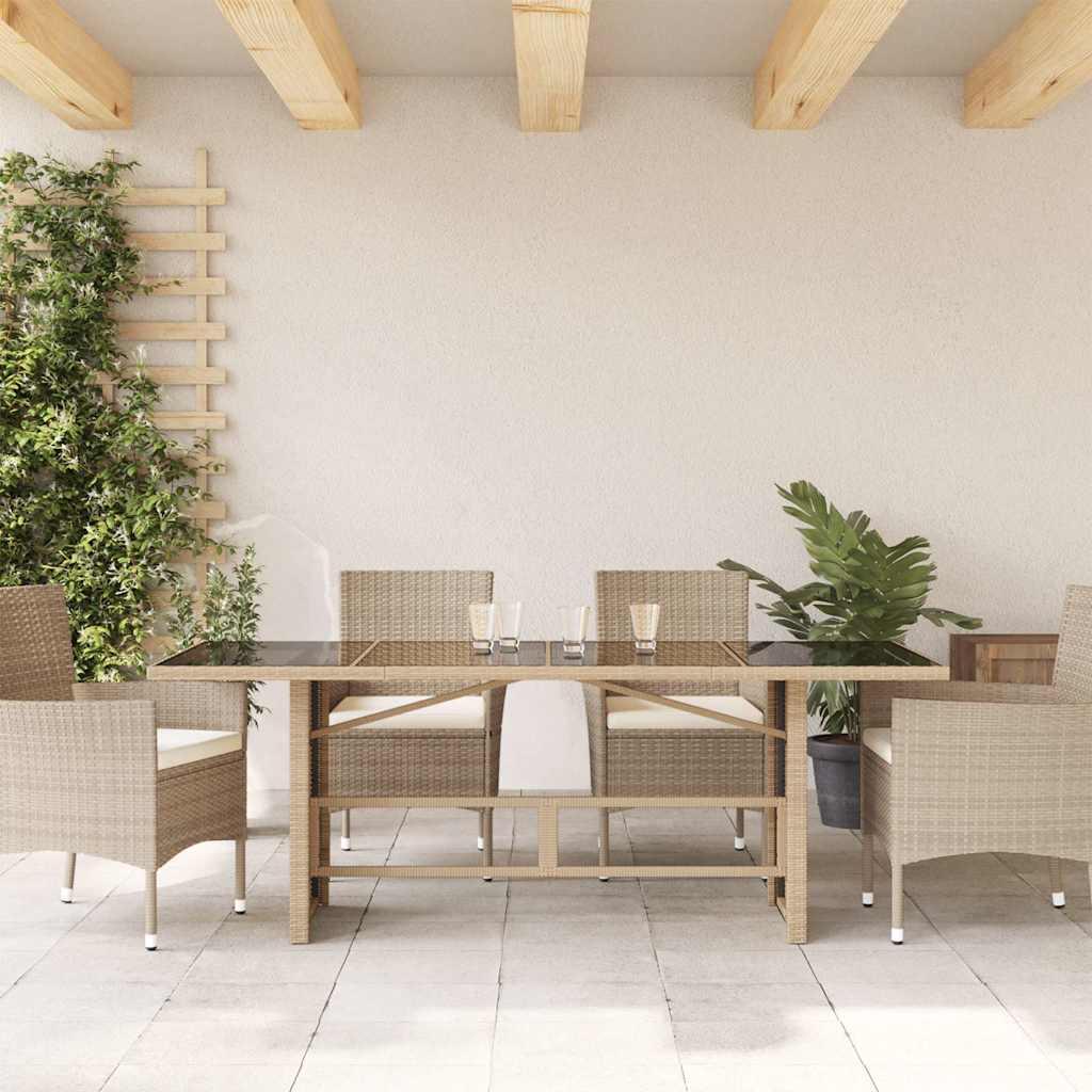 Mesa de jardín superficie de vidrio ratán PE negro 190x90x75 cm