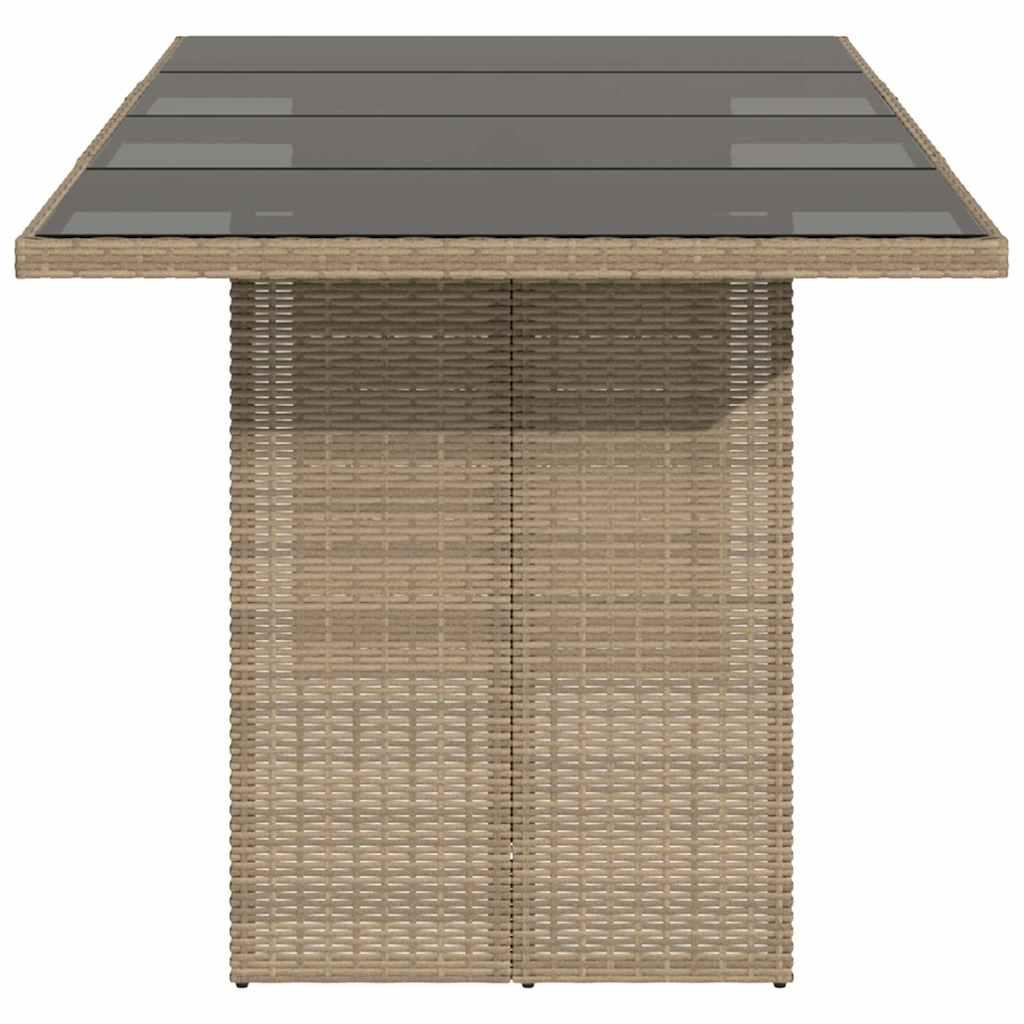 Mesa de jardín superficie de vidrio ratán PE negro 190x90x75 cm