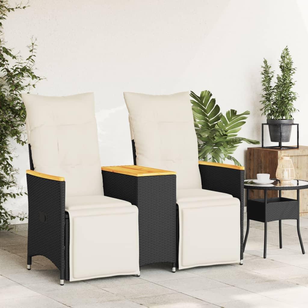 Sofá de jardín reclinable de 2 plazas con mesa ratán PE marrón