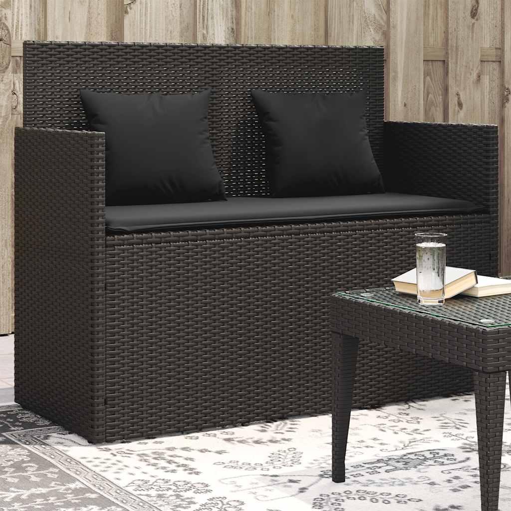 Banco de jardín con cojines ratán sintético gris 116x62,5x74 cm