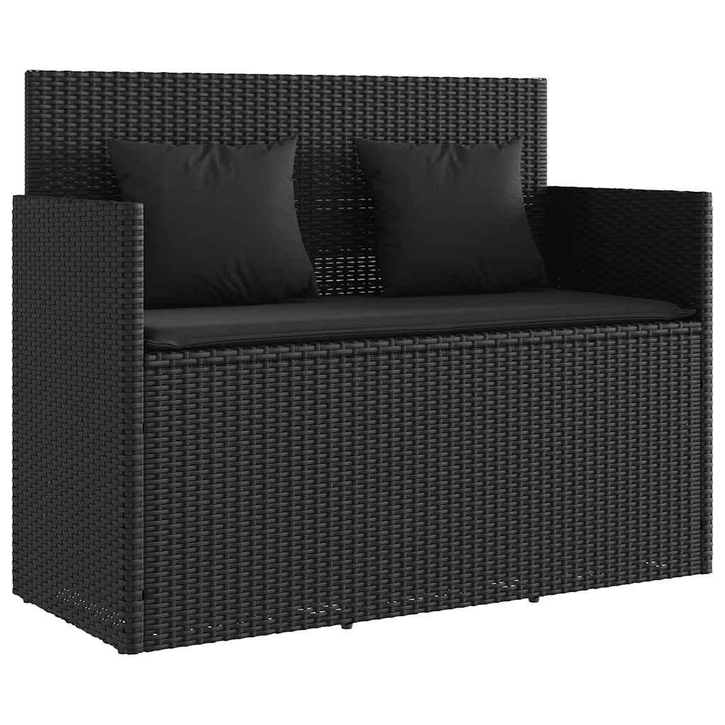 Banco de jardín con cojines ratán sintético gris 116x62,5x74 cm