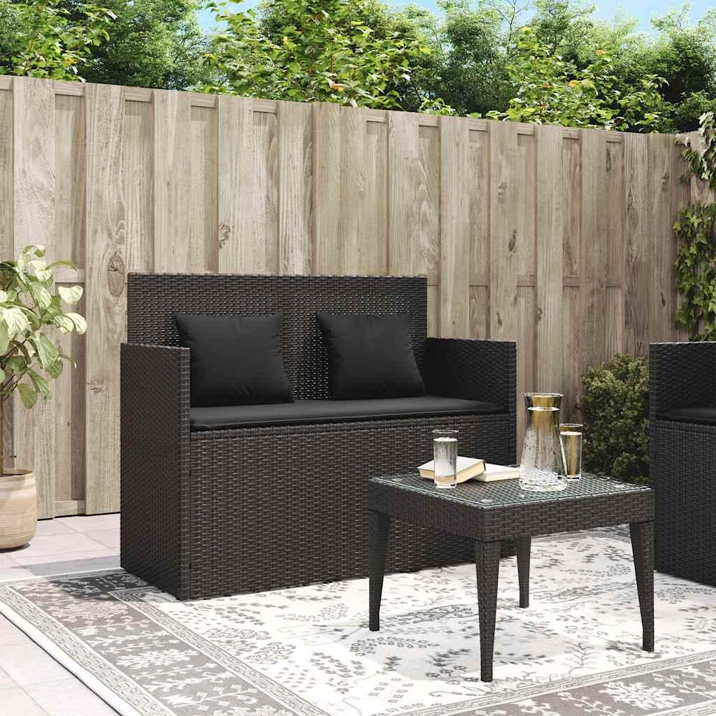 Banco de jardín con cojines ratán sintético gris 116x62,5x74 cm