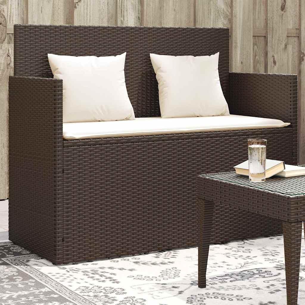 Banco de jardín con cojines ratán sintético gris 116x62,5x74 cm