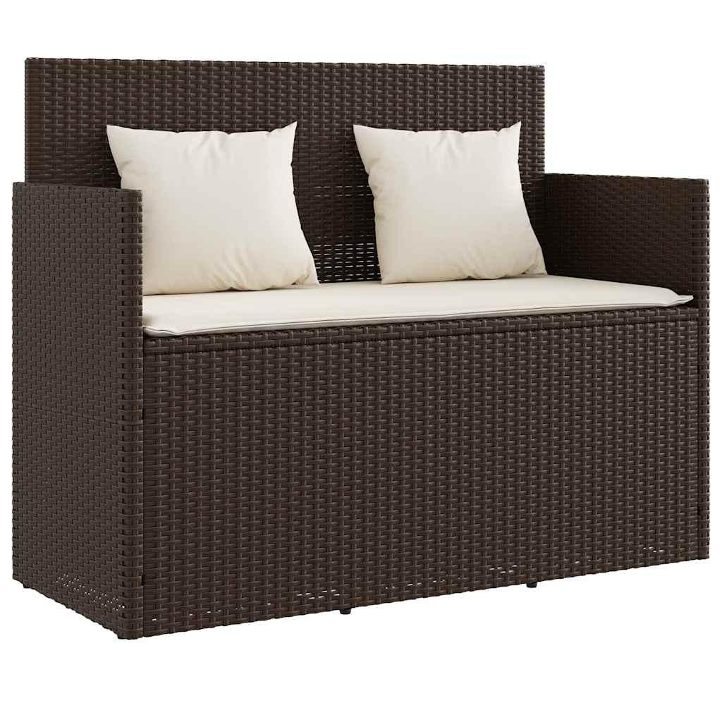 Banco de jardín con cojines ratán sintético gris 116x62,5x74 cm