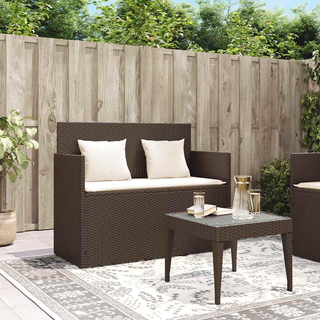 Banco de jardín con cojines ratán sintético gris 116x62,5x74 cm