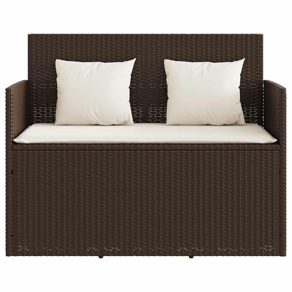 Banco de jardín con cojines ratán sintético gris 116x62,5x74 cm