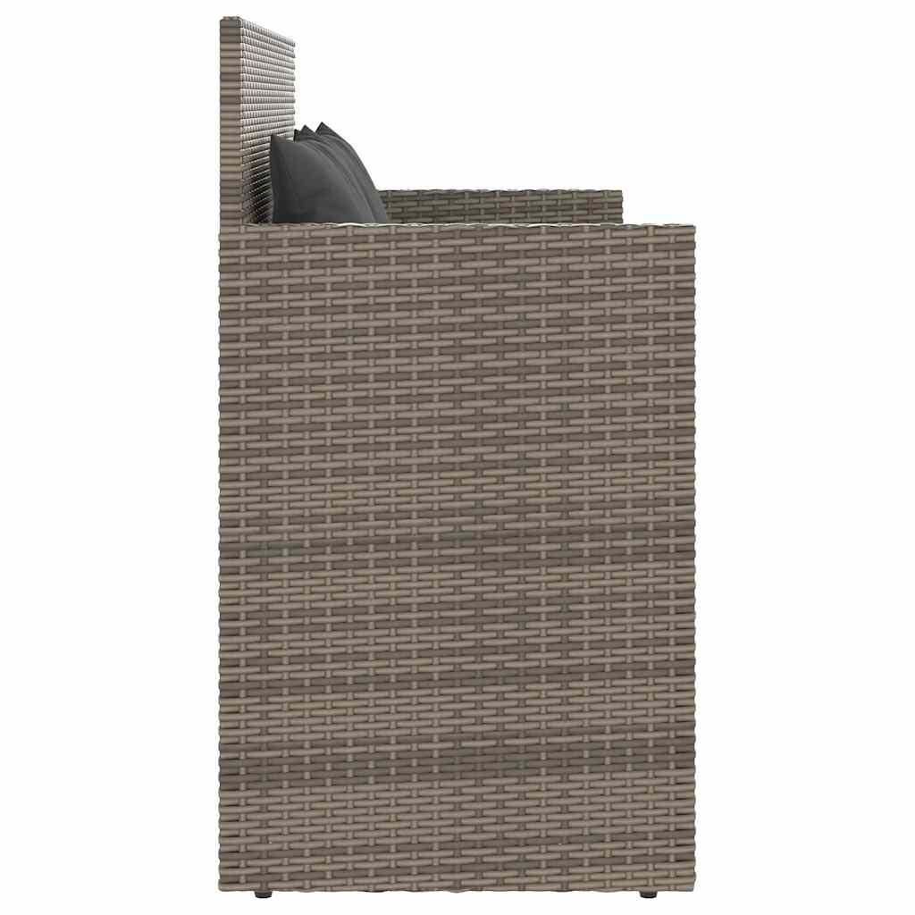 Banco de jardín con cojines ratán sintético gris 116x62,5x74 cm