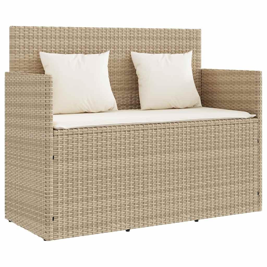 Banco de jardín con cojines ratán sintético gris 116x62,5x74 cm