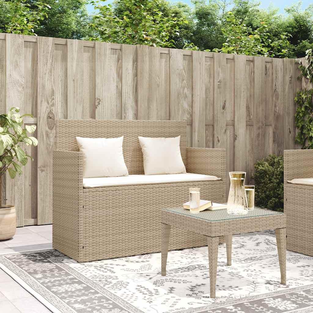 Banco de jardín con cojines ratán sintético gris 116x62,5x74 cm