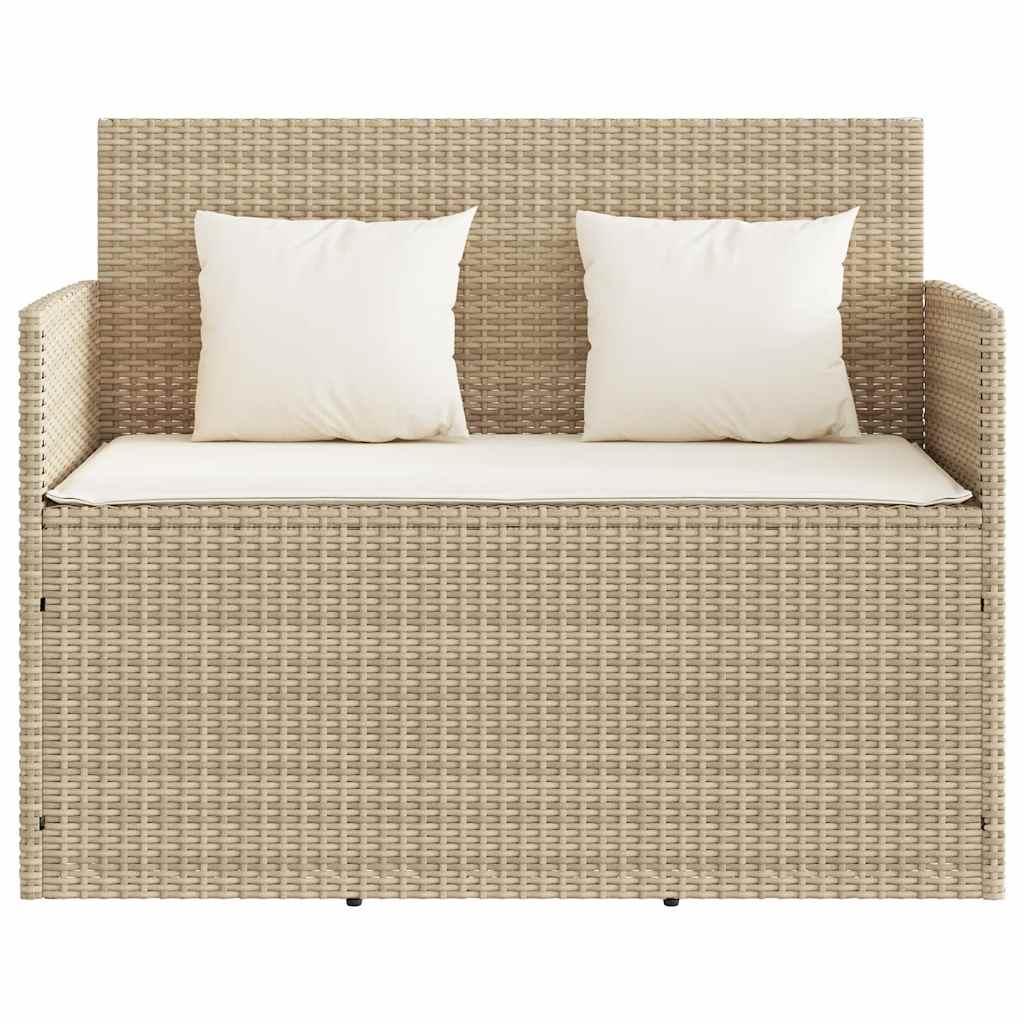 Banco de jardín con cojines ratán sintético gris 116x62,5x74 cm