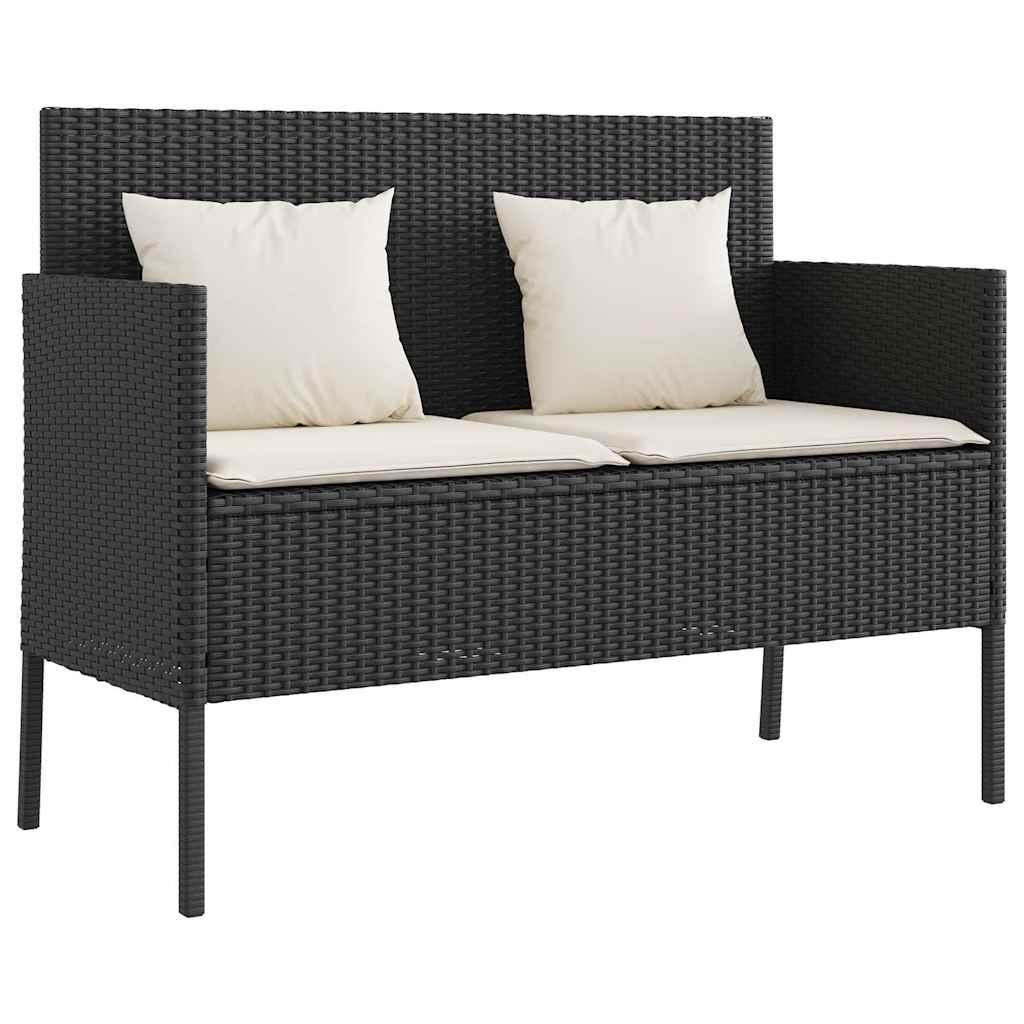 Banco de jardín con cojines ratán sintético gris 116x62,5x74 cm
