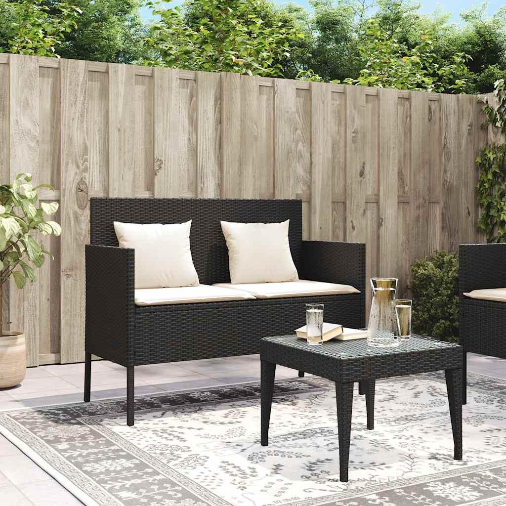 Banco de jardín con cojines ratán sintético gris 116x62,5x74 cm